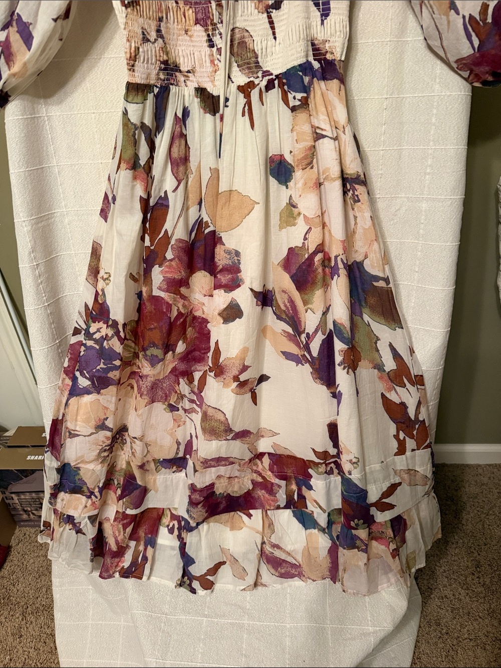 Fate Cream Midi Dress with Purple & Brown Floral Print - Picture 8 of 8